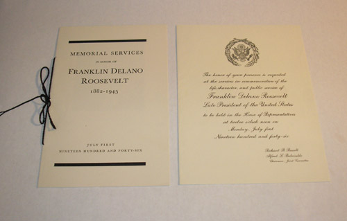 Franklin Delano Roosevelt, Memorial, Politics, ephemera