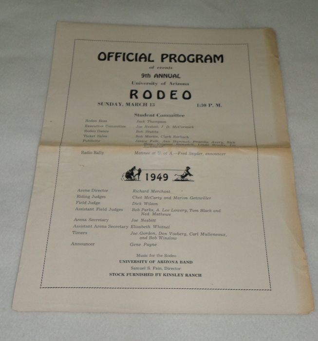 Official Program of events 9th Annual University of Arizona Rodeo March 13, 1949