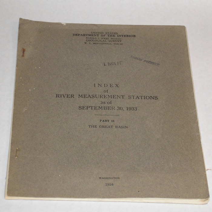 Index of River Measurement Stations as of September 30, 1933 Part 10 The Great Basin, Mendenhall, W. C., Director