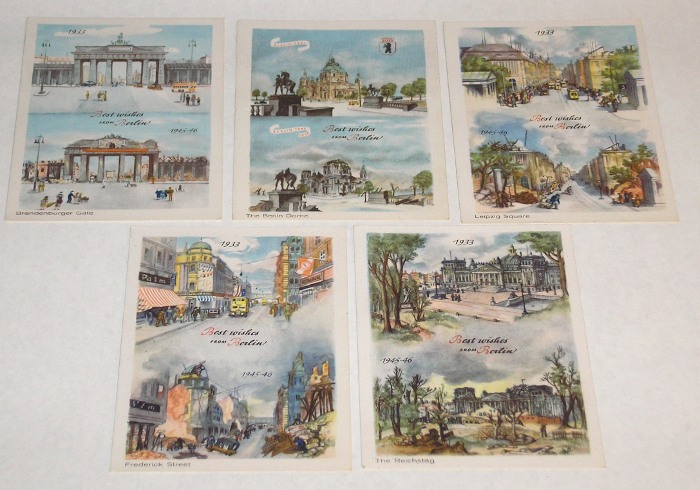 5 Berlin Postcards showing artist's rendering of WW2 Damage, Berlin- Neuroder Kunstanstalten