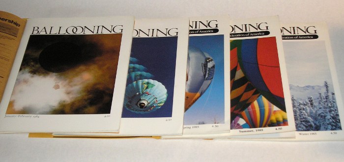 	Ballooning Magazine, 5 issues, 1984-1985, Lawler, Brian P., and Joyce Morrow, editors