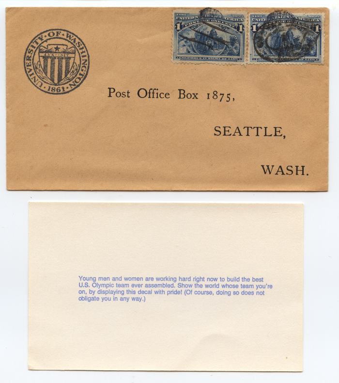 University of Washington Postal Cover Circa 1894