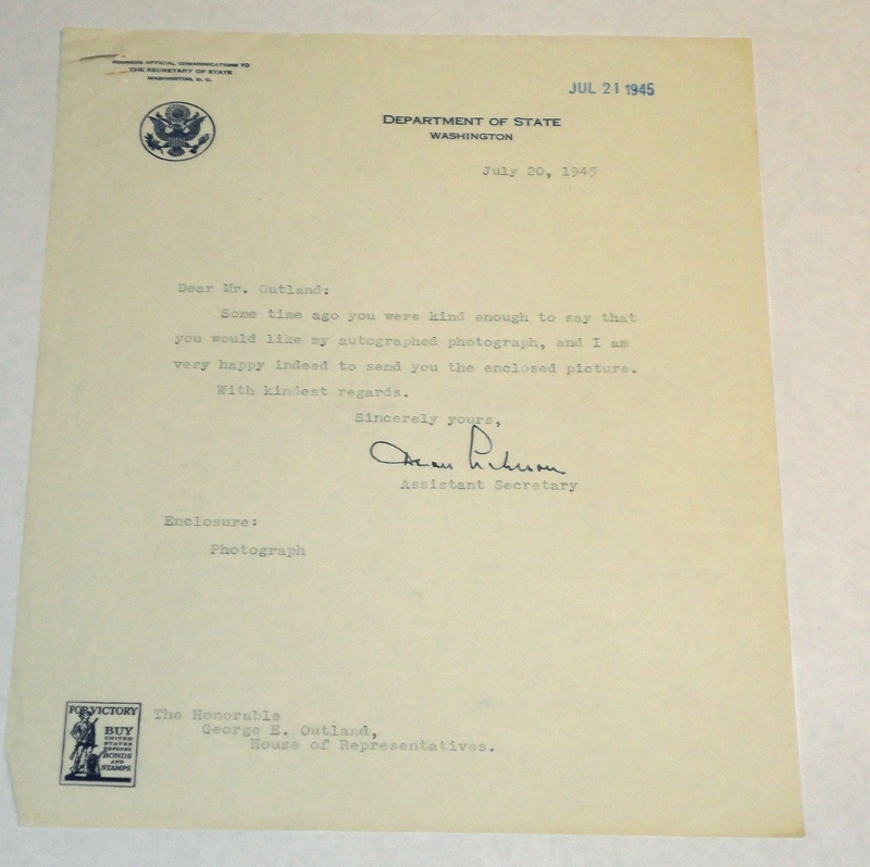 Letter to George E. Outland, Acheson, Dean 