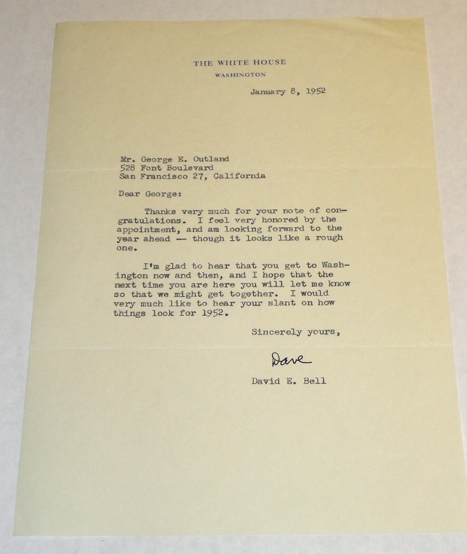 Letter to George E. Outland  on a 