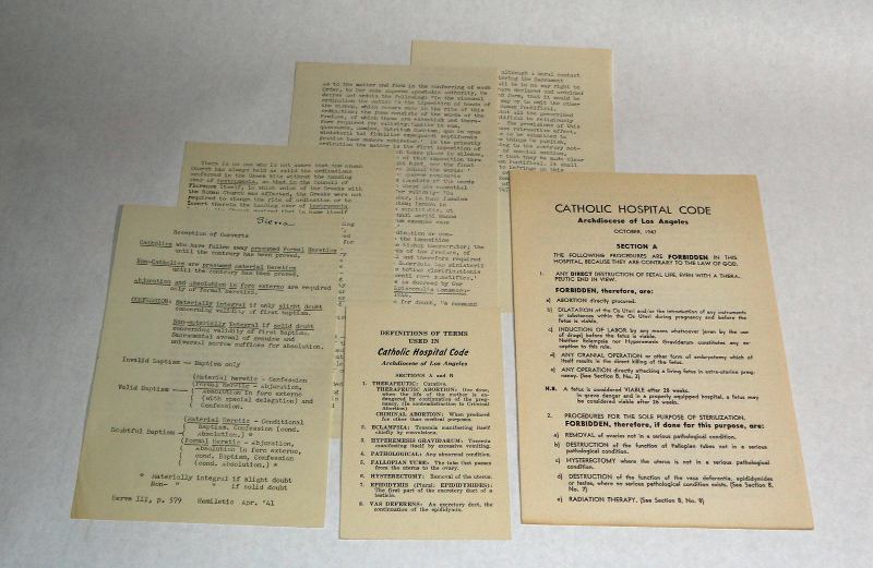 Catholic Hospital Code, Archdiocese Of Los Angeles, 1947 