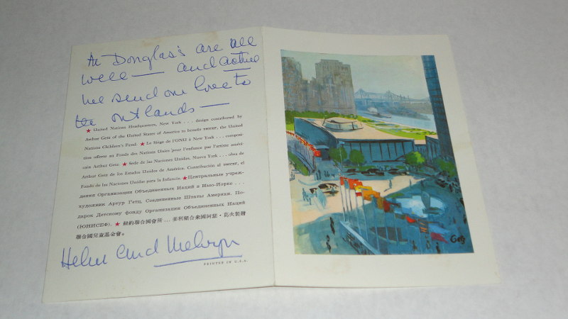 Douglas, Helen Gahagan, Personal card to George Outland