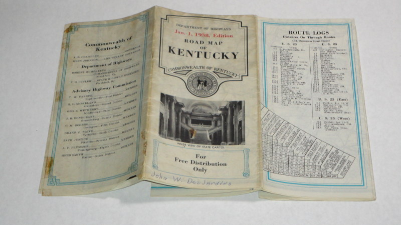 Department Of Highways Road Map Of Kentucky, 1938