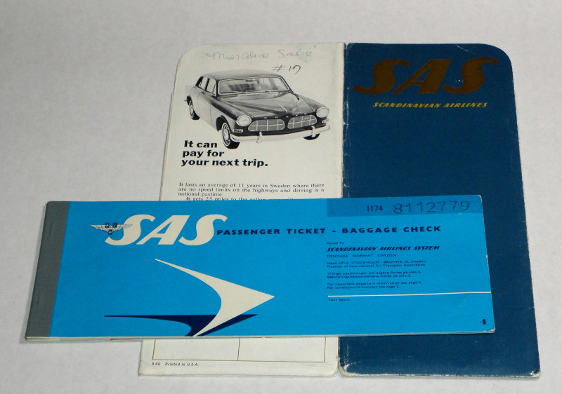 SAS Scandinavian Airlines Passenger Ticket Circa 1960s