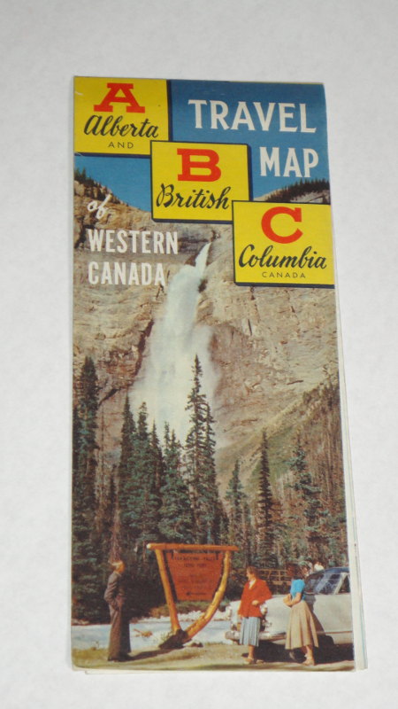 Travel Map of Western Canada Alberta and British Columbia, circa early 1950s