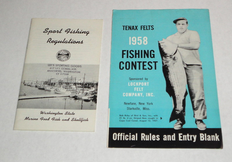 Tenax Felts 1958 Fishing Contest two fold brochure, both sides.  Also includes Washington State sport fishing regulations brochure.
