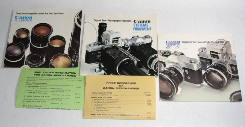 Canon FT QL, Canon Systems Equipment and Canon FL Lenses brochures, circa 1970